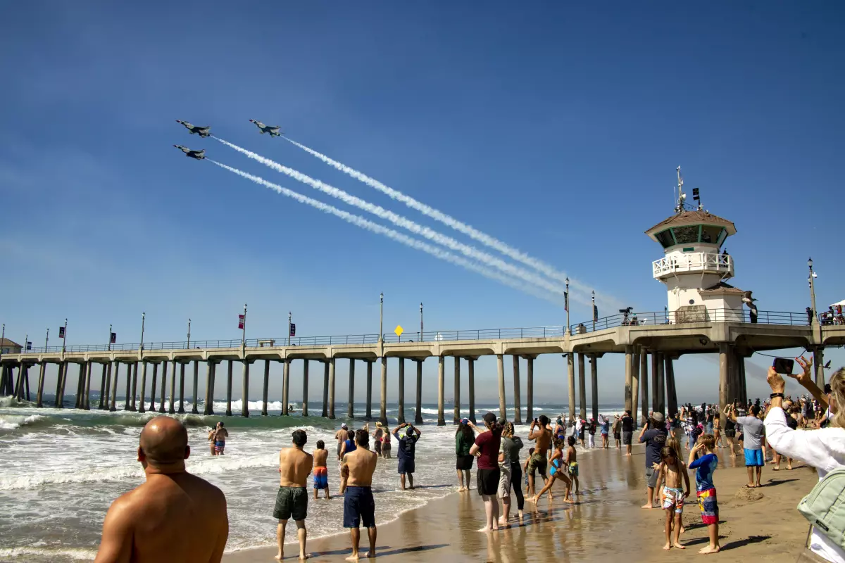 The FPPC is fining current Huntington Beach Mayor Casey McKeon, Councilmembers Pat Burns and Gracey Van Der Mark, former City Atty. Michael Gates and former Councilmember Erik Peterson for not disclosing free VIP passes they were given to the 2022 Pacific Airshow on their 700 forms. (File Photo from the LA Times)